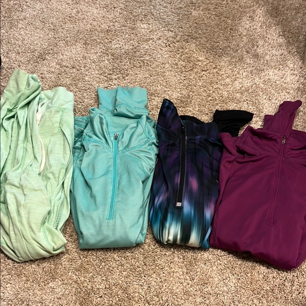 Set of Three Old Navy Quarter Zip Active Running Long Sleeve Tops and one Hoodie